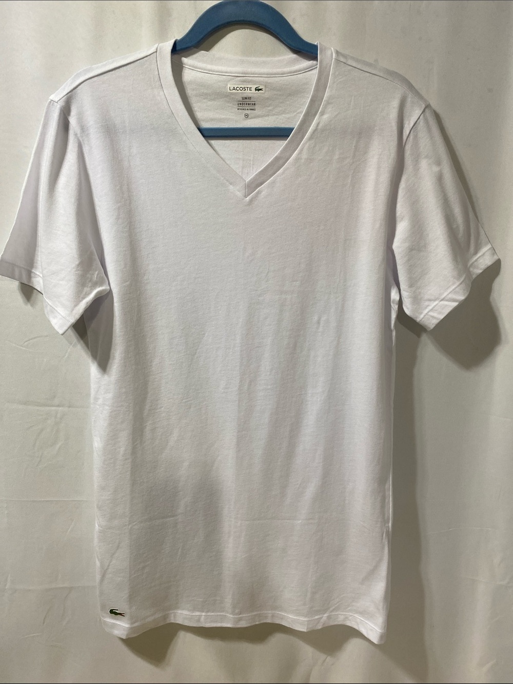 Lacoste Men's White V-Neck Short Sleeve Tee Slim Fit